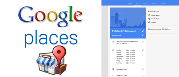 Google Places logo and an old Google My business interface.