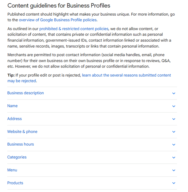 Guidelines for representing your business on Google - Content guidelines for Business Profiles