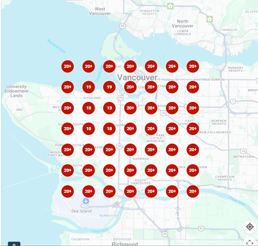 LocalFalcon ranking grid in Vancouver.