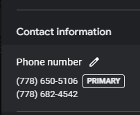 North SEO phone numbers on Google Maps with a primary and secondary phone numbers.