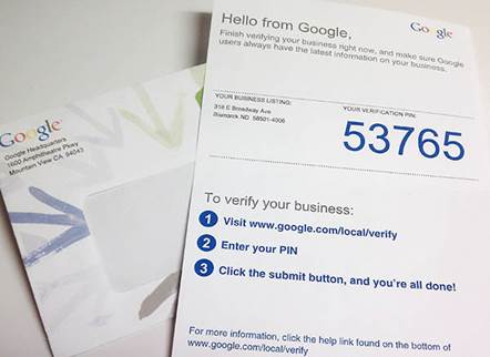 Google Business Verification postcard