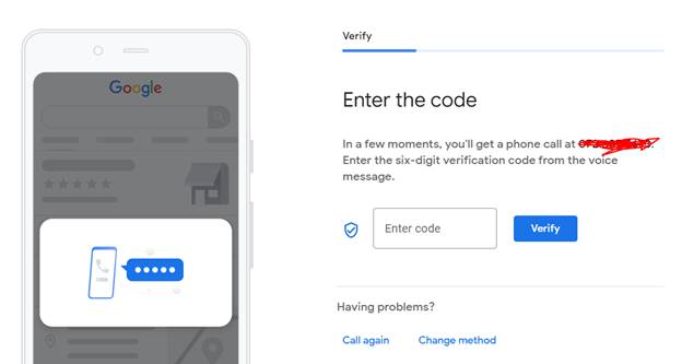 Enter the verification code for your Google Business profile.