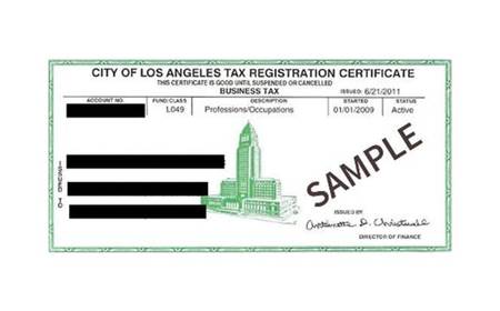 LA business tax registration certificate example