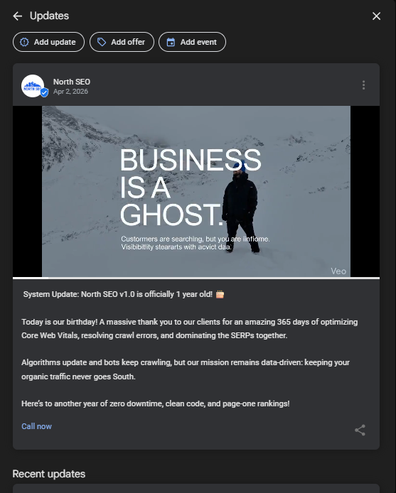 Latest North SEO Google business profile post.