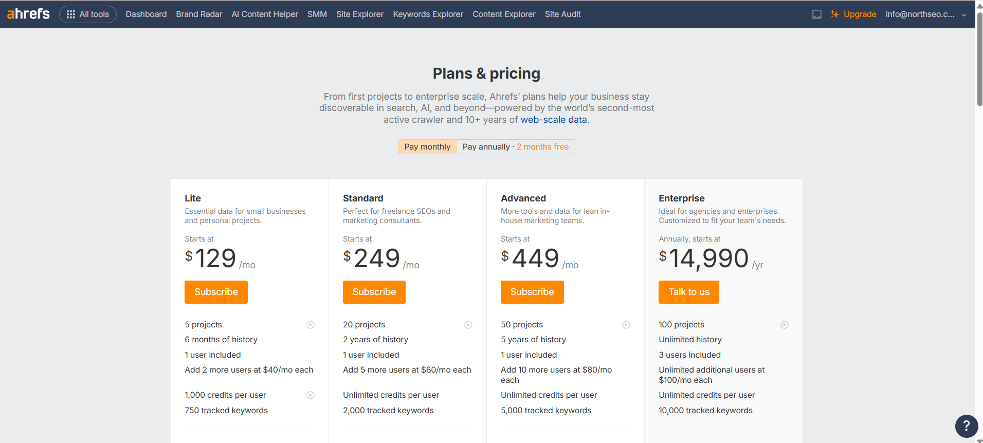 Ahrefs SEO tool pricing plans in March 2026