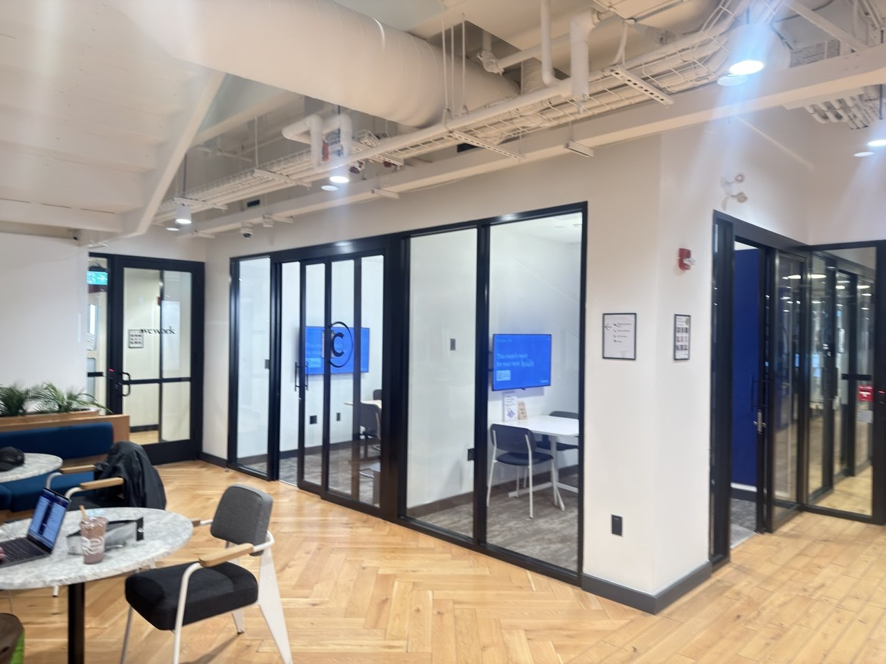 Interior view of a modern WeWork private office space