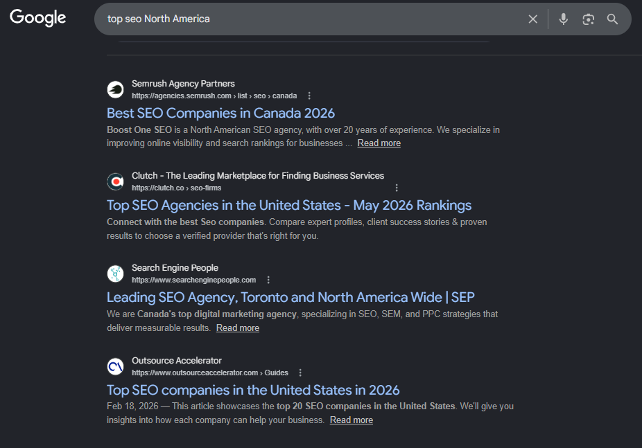 Google Search top SEO agency in North America