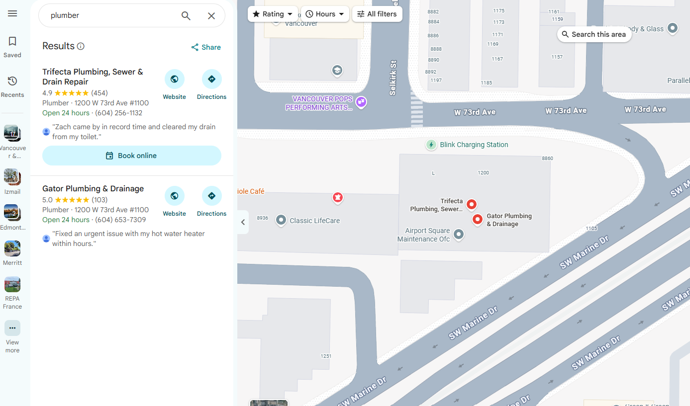 Google Maps search showing two listings for the same business