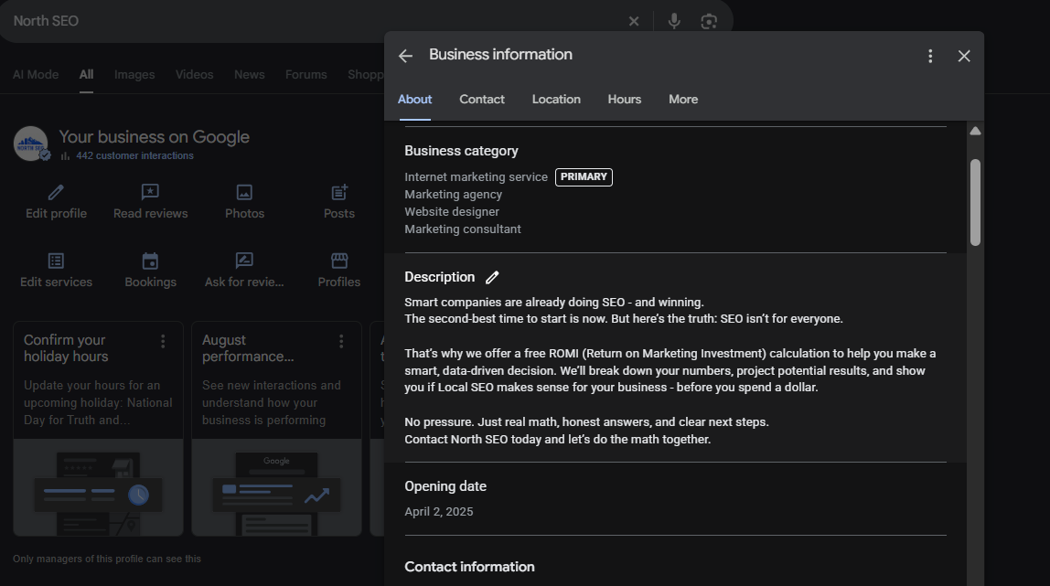 example description, 750 characters, in the About editor