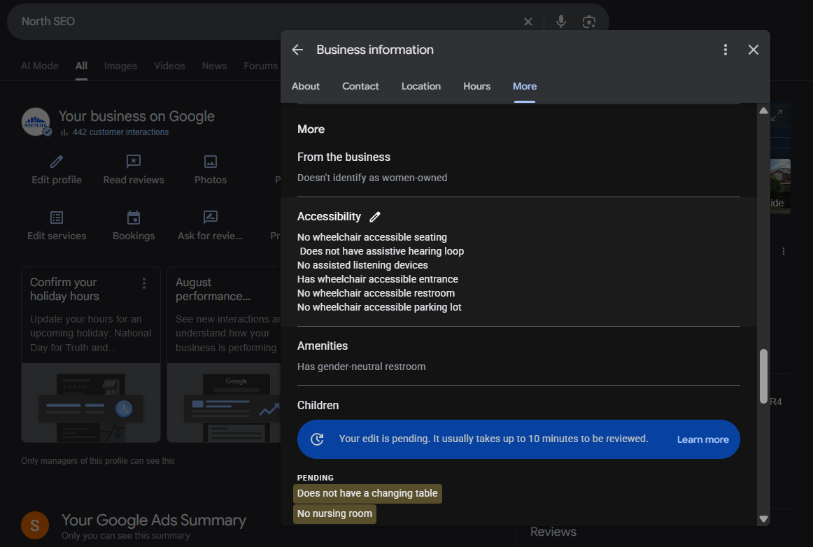 attributes screen under Edit profile > More