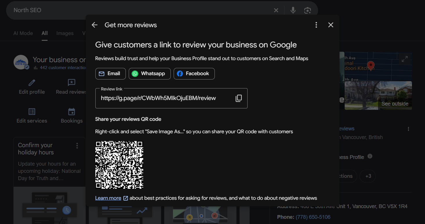 Ask for reviews dialog and a printed QR card